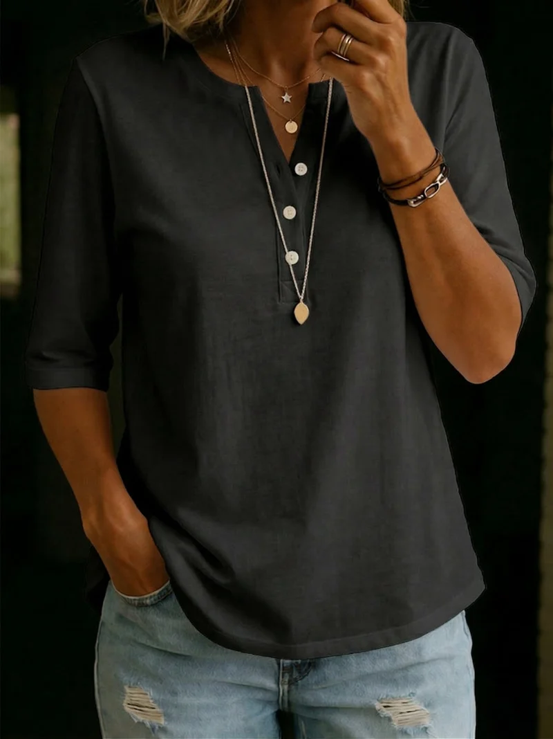 Iyallie | Bequemes Damen-Shirt mit Knopfausschnitt