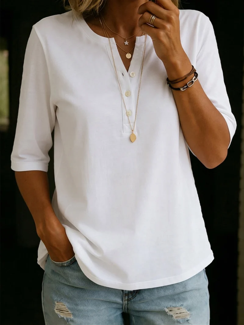 Iyallie | Bequemes Damen-Shirt mit Knopfausschnitt