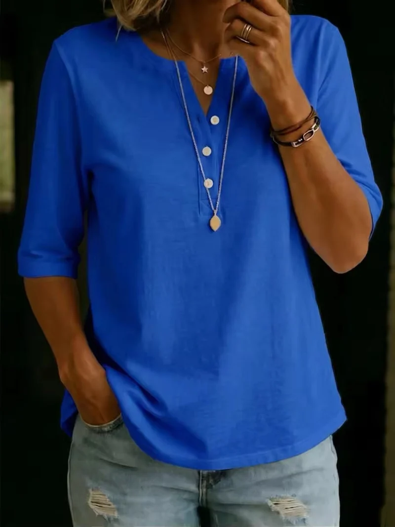 Iyallie | Bequemes Damen-Shirt mit Knopfausschnitt