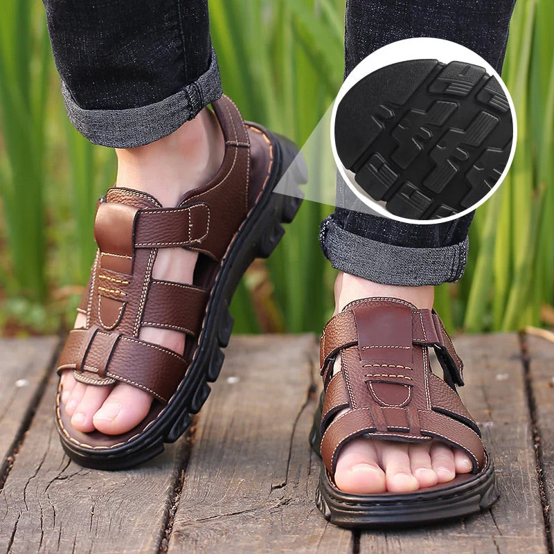 Marlion | Robuste Herren-Ledersandalen mit Anti-Rutsch-Sohle