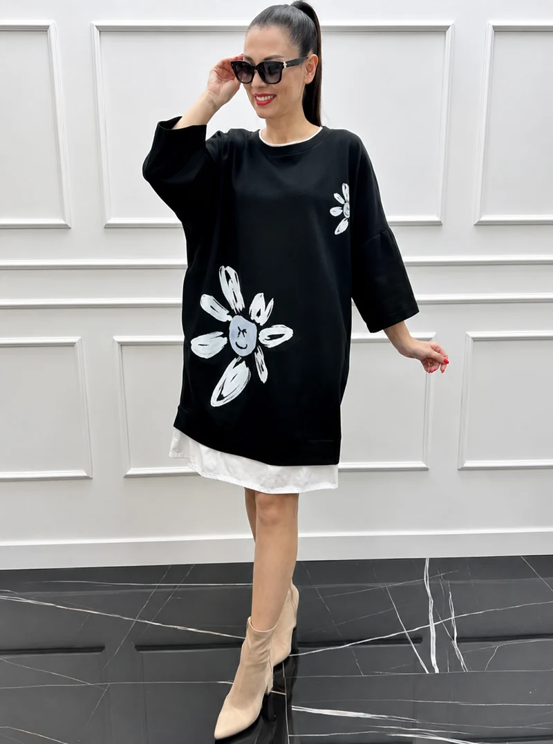 Lercka | Stilvolles Langarmkleid mit floralem Akzent