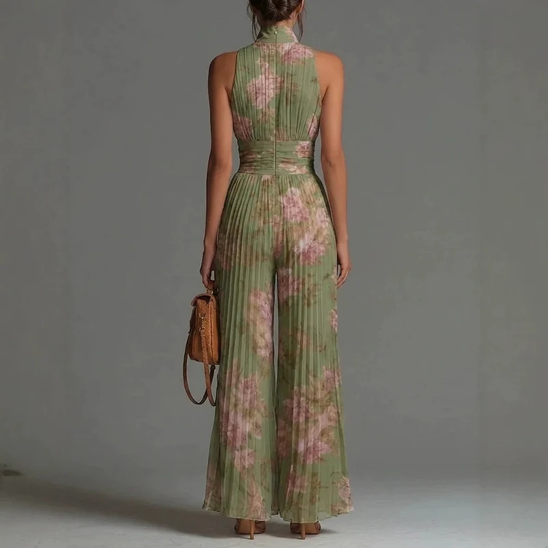 Elziora | Eleganter Plissee-Jumpsuit mit Blumenmuster