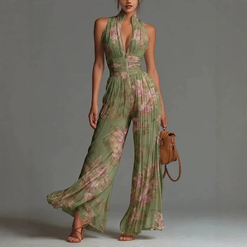 Elziora | Eleganter Plissee-Jumpsuit mit Blumenmuster
