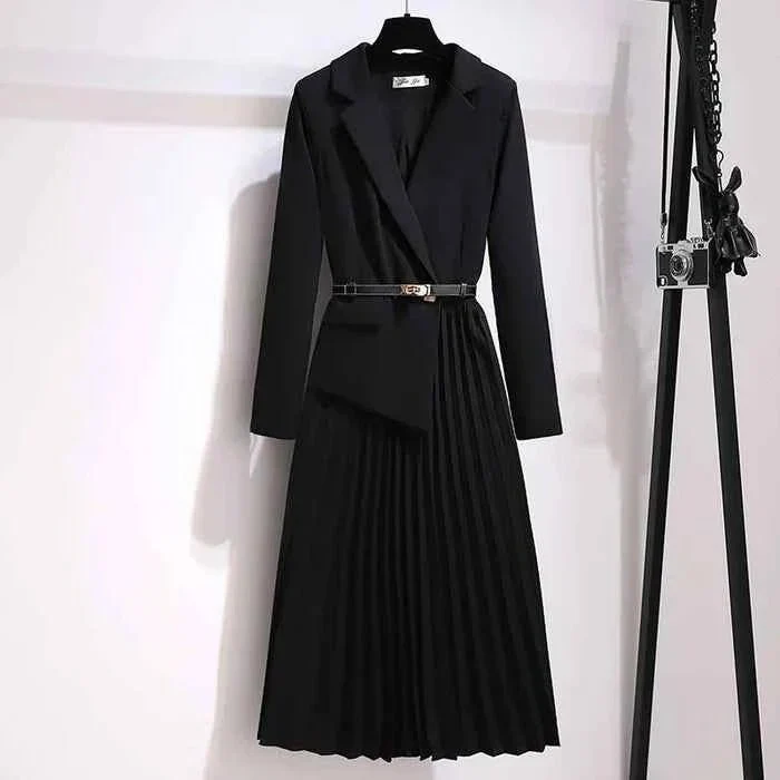 Tailliertes Plissee-Blazer-Midikleid