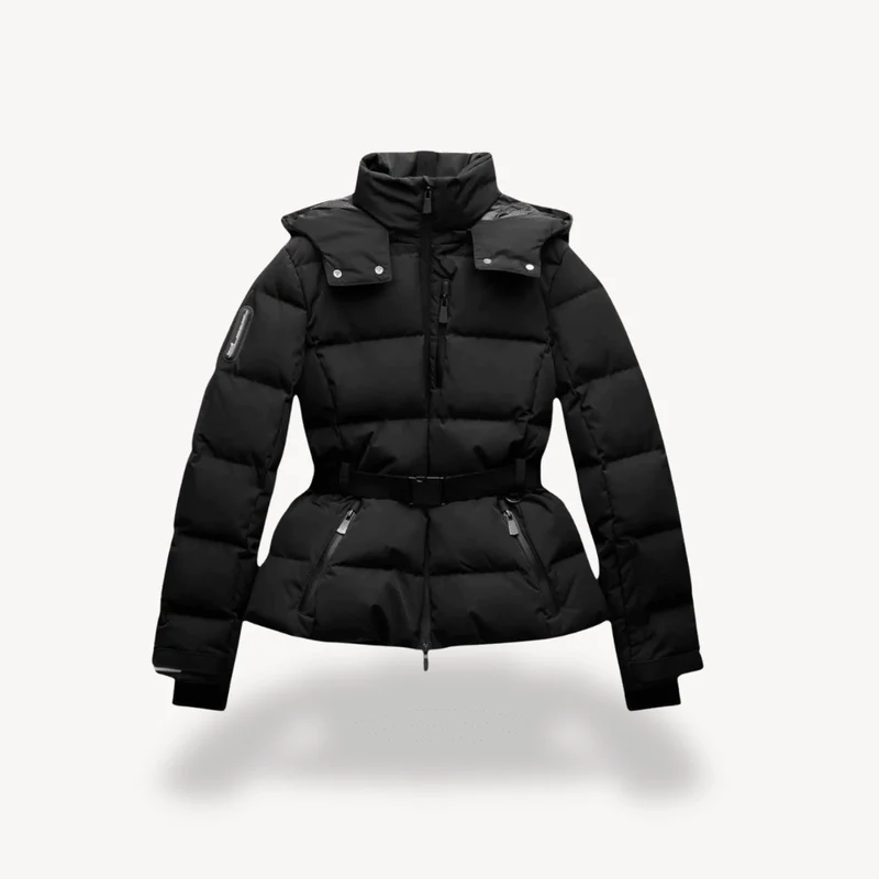 Winterjacke Damen Puffer mit Gürtel und Kapuze