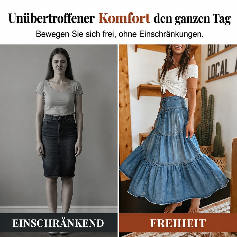 Naedla | Eleganter Jeansrock mit Knopfleiste und femininer A-Linie