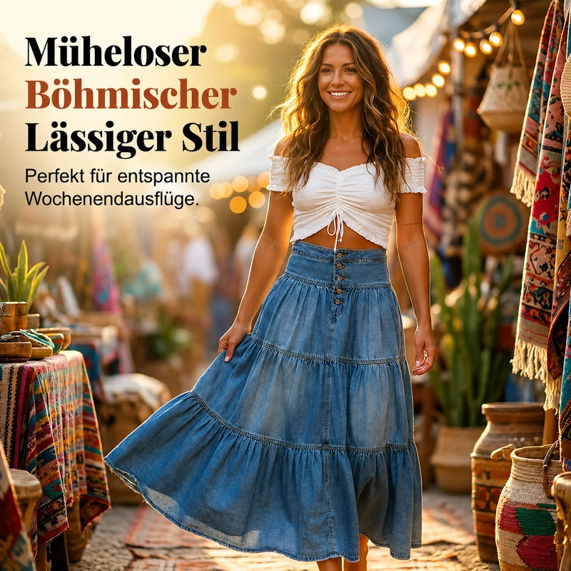 Naedla | Eleganter Jeansrock mit Knopfleiste und femininer A-Linie
