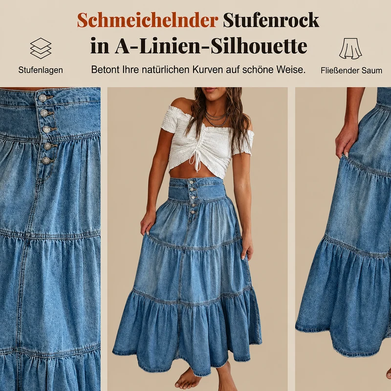 Naedla | Eleganter Jeansrock mit Knopfleiste und femininer A-Linie