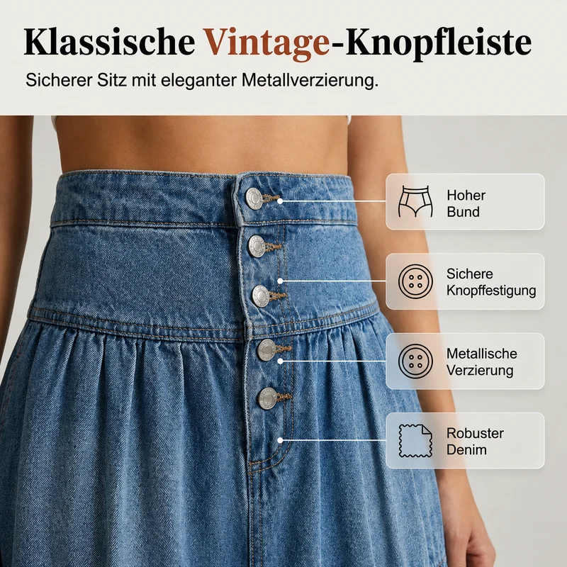 Naedla | Eleganter Jeansrock mit Knopfleiste und femininer A-Linie
