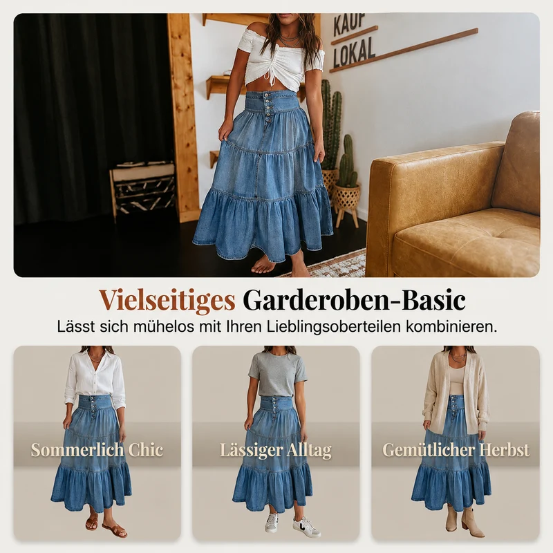 Naedla | Eleganter Jeansrock mit Knopfleiste und femininer A-Linie
