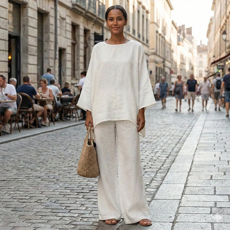 Bellfia | Lässiges Damen-Set mit Langarmshirt und weitem Bein