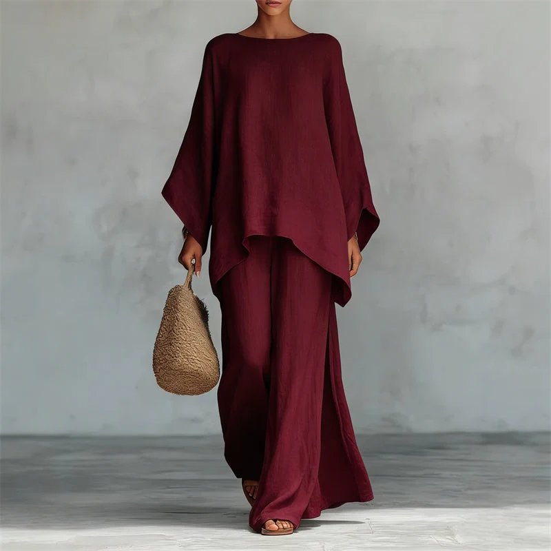 Bellfia | Lässiges Damen-Set mit Langarmshirt und weitem Bein