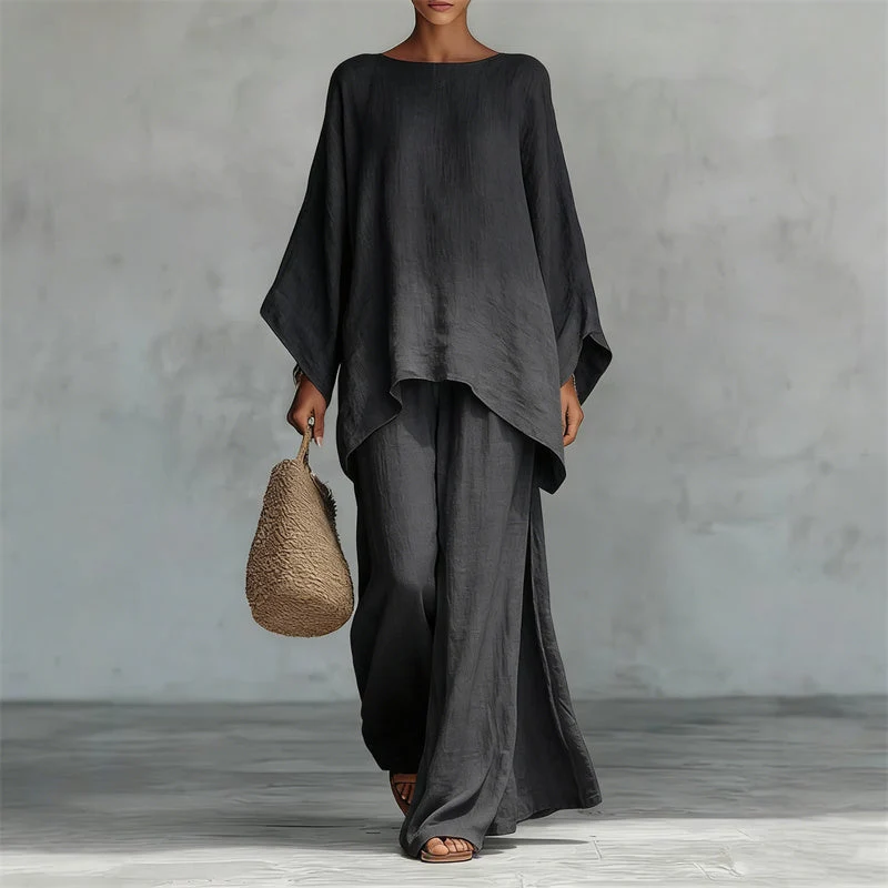Bellfia | Lässiges Damen-Set mit Langarmshirt und weitem Bein