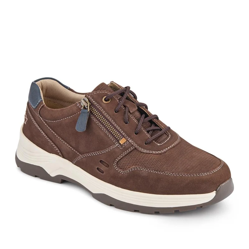 Extra-Wide Dual-Fit Leather Trainers - JOEL / 327 275 - Brown