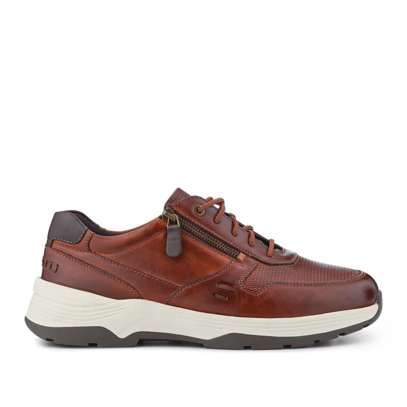 Extra-Wide Dual-Fit Leather Trainers - JOEL / 327 275 - Cognac
