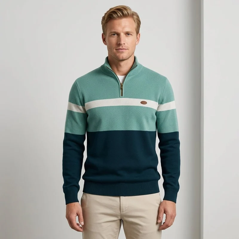 Strickpullover Herren Quarter Zip Color Block