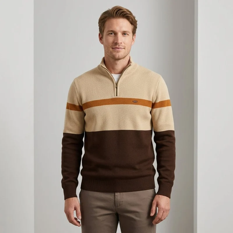 Strickpullover Herren Quarter Zip Color Block