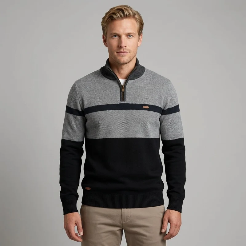 Strickpullover Herren Quarter Zip Color Block
