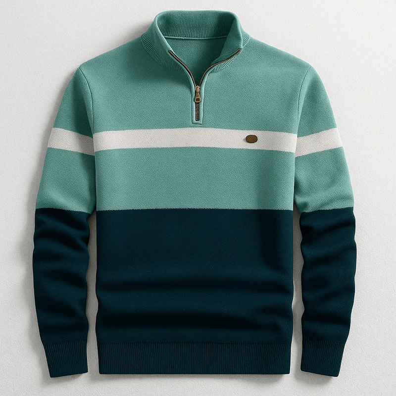 Strickpullover Herren Quarter Zip Color Block