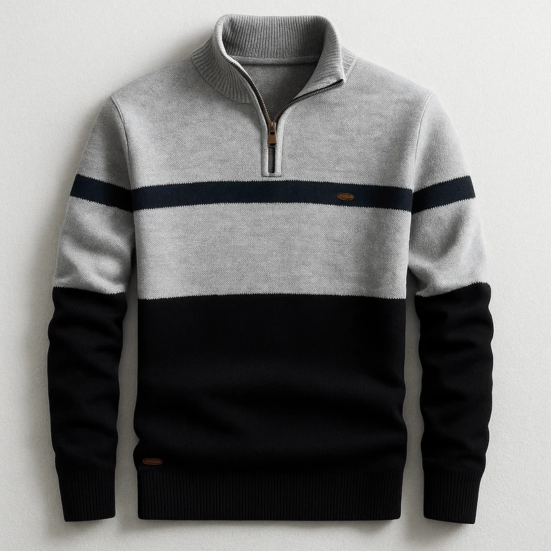 Strickpullover Herren Quarter Zip Color Block