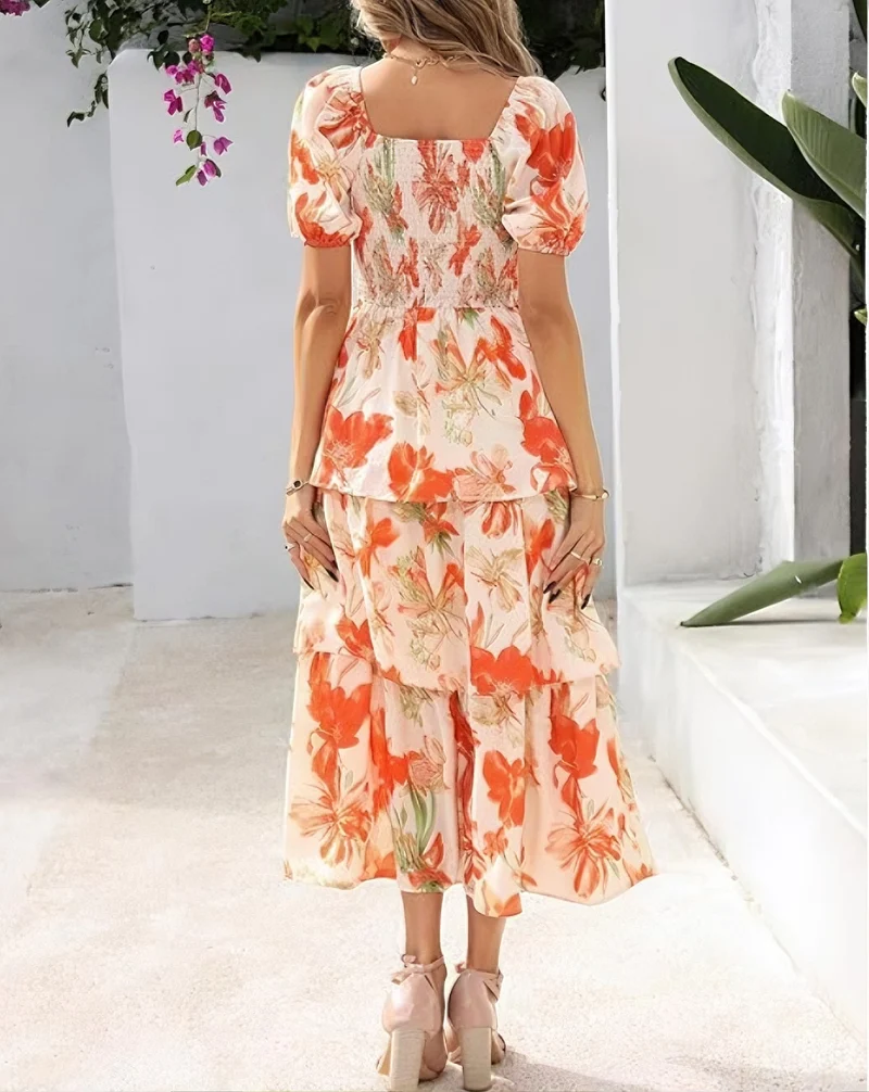 Shemerra | Chiffon-Maxikleid mit floralem Stufen-Design