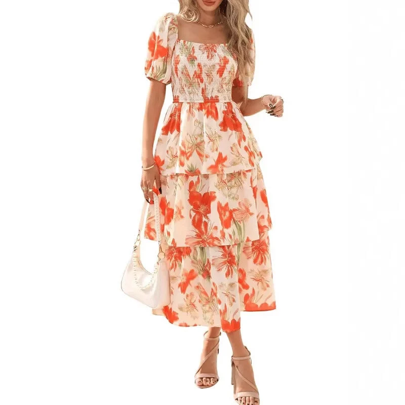 Shemerra | Chiffon-Maxikleid mit floralem Stufen-Design