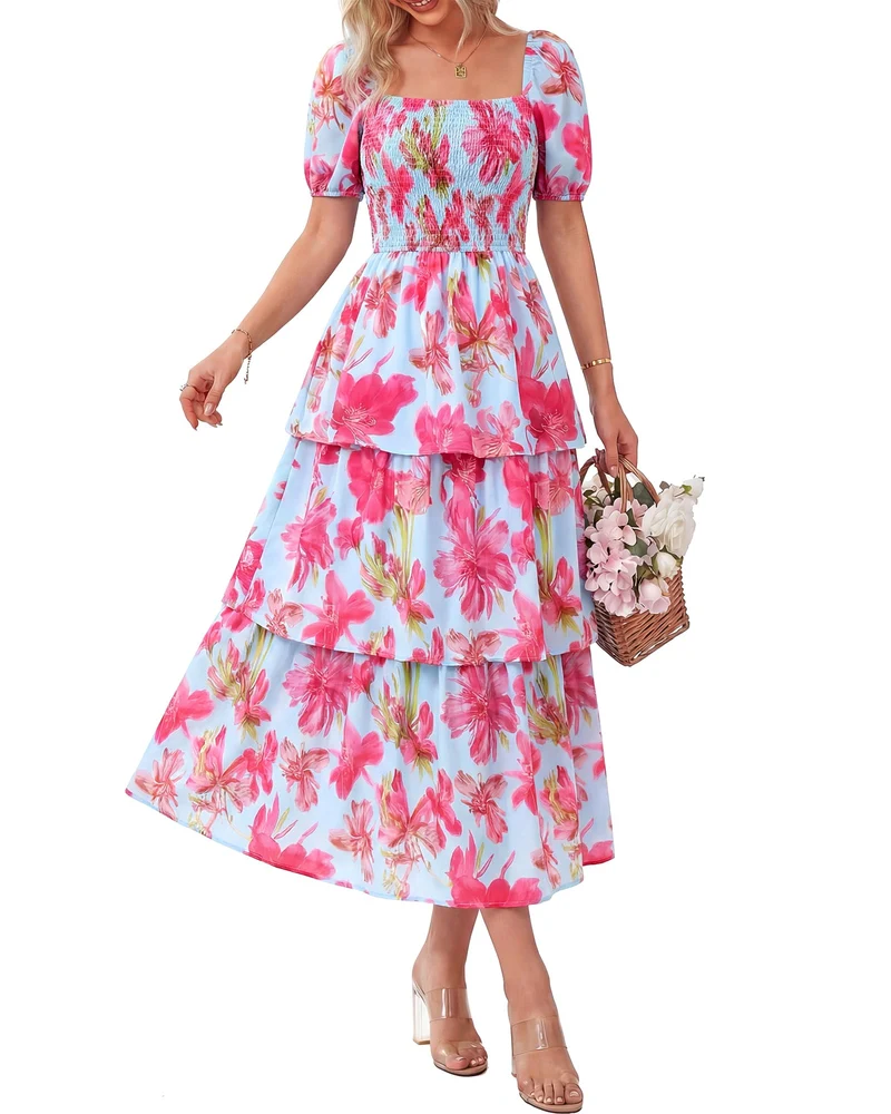 Shemerra | Chiffon-Maxikleid mit floralem Stufen-Design