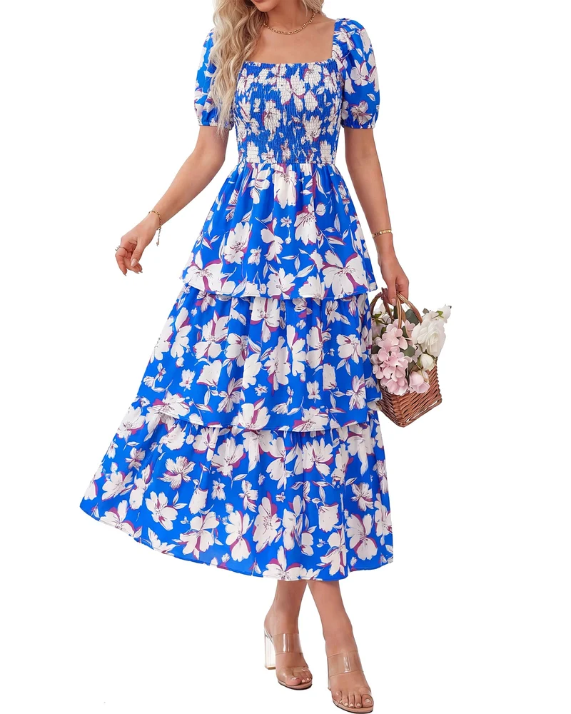 Shemerra | Chiffon-Maxikleid mit floralem Stufen-Design