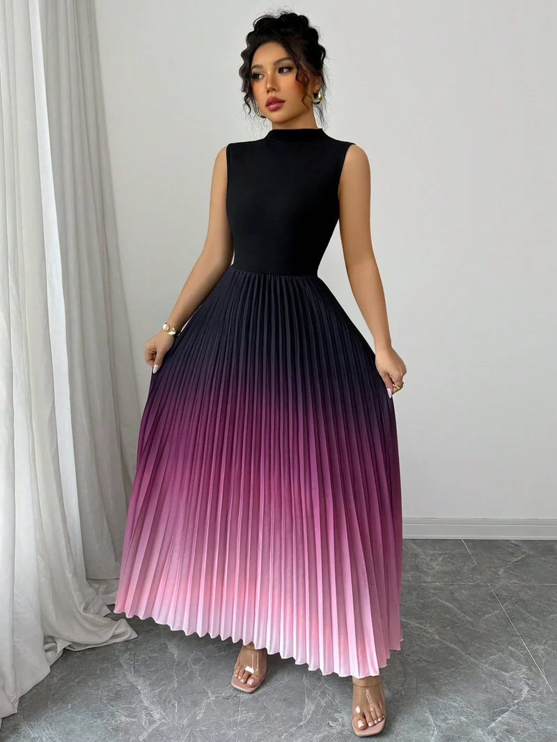Flenna | Plissiertes Maxikleid mit Ombré-Farbverlauf