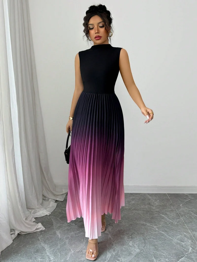 Flenna | Plissiertes Maxikleid mit Ombré-Farbverlauf