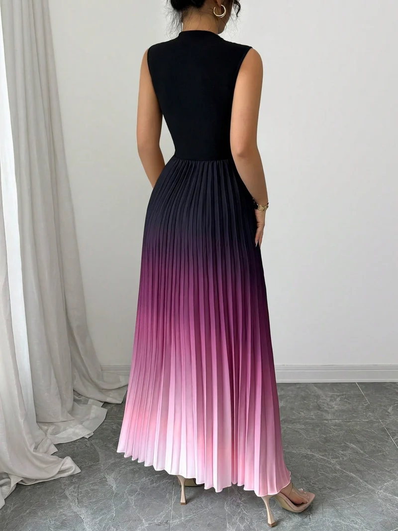 Flenna | Plissiertes Maxikleid mit Ombré-Farbverlauf