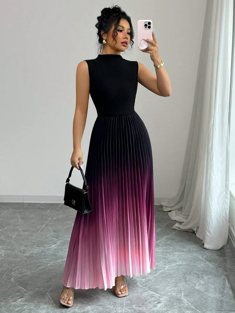 Flenna | Plissiertes Maxikleid mit Ombré-Farbverlauf