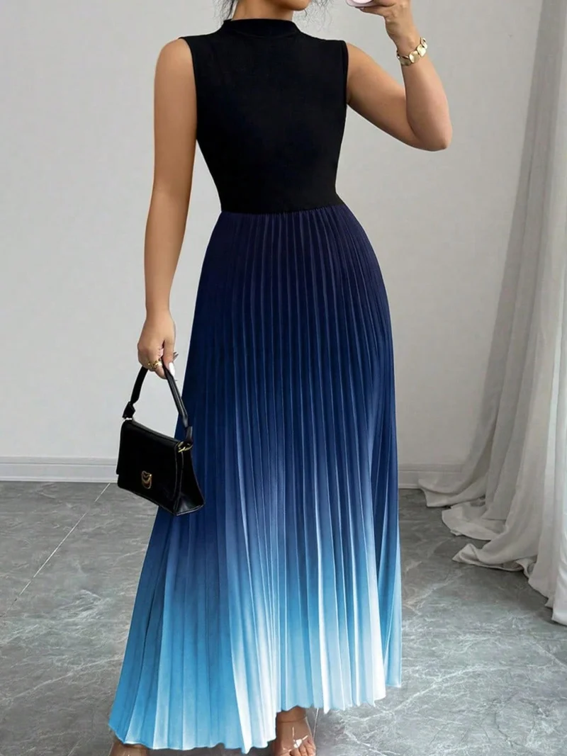 Flenna | Plissiertes Maxikleid mit Ombré-Farbverlauf