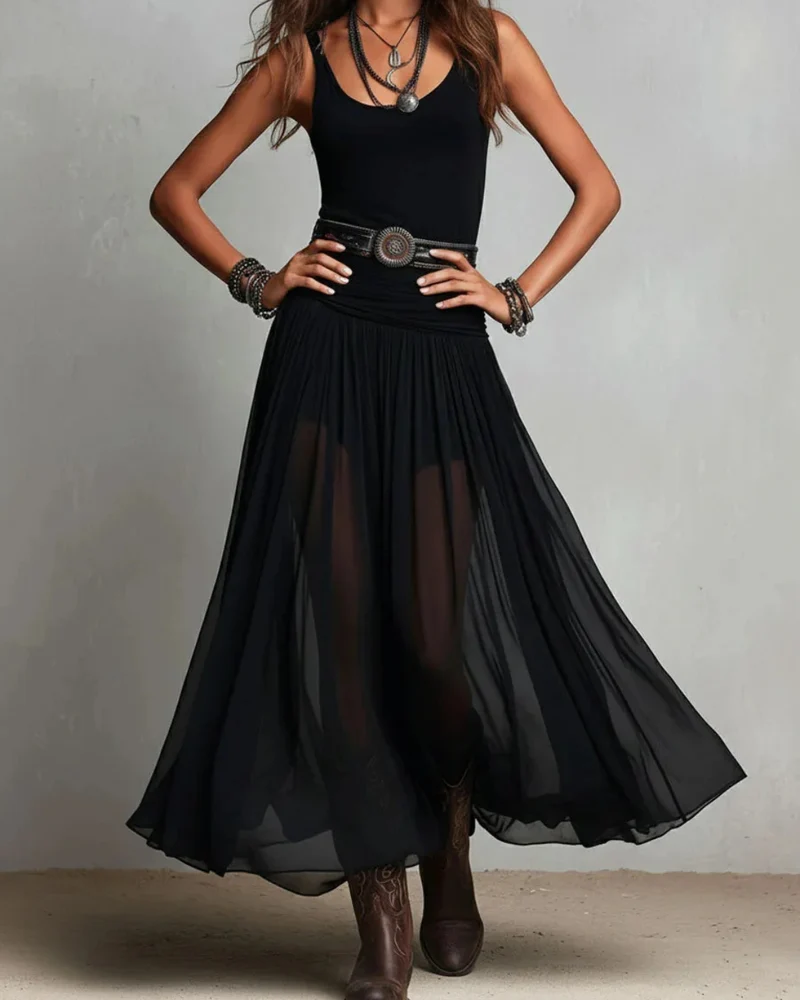 Eulee | Elegantes Doppellagen-Kleid mit Taillengürtel