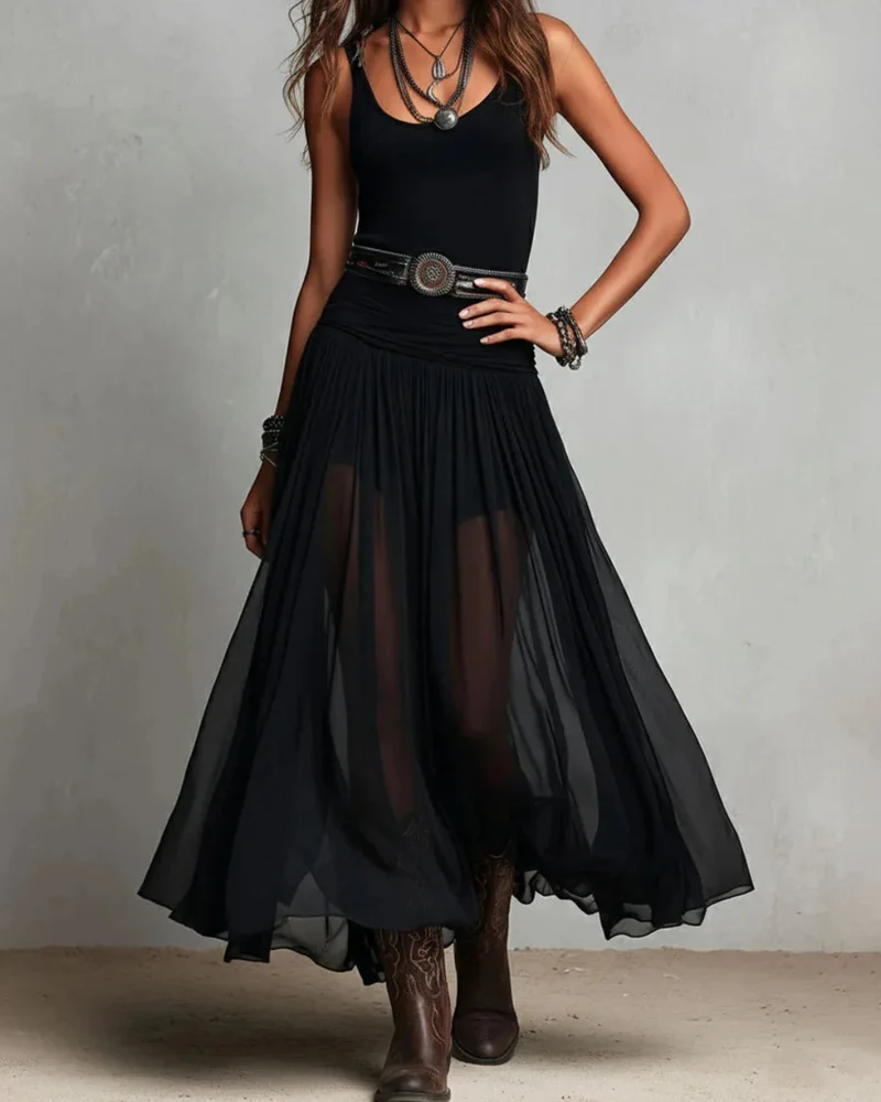 Eulee | Elegantes Doppellagen-Kleid mit Taillengürtel