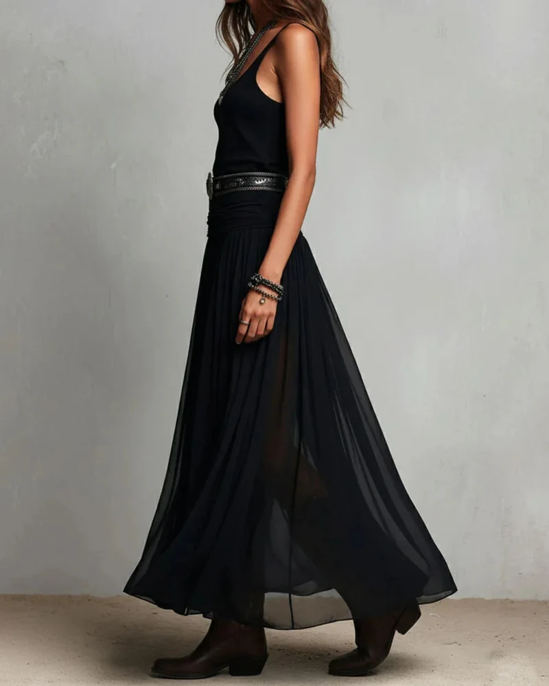 Eulee | Elegantes Doppellagen-Kleid mit Taillengürtel