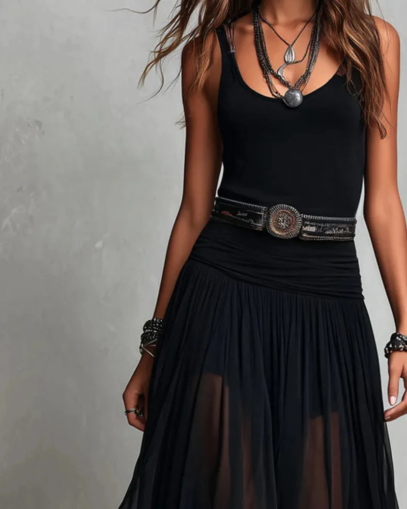Eulee | Elegantes Doppellagen-Kleid mit Taillengürtel
