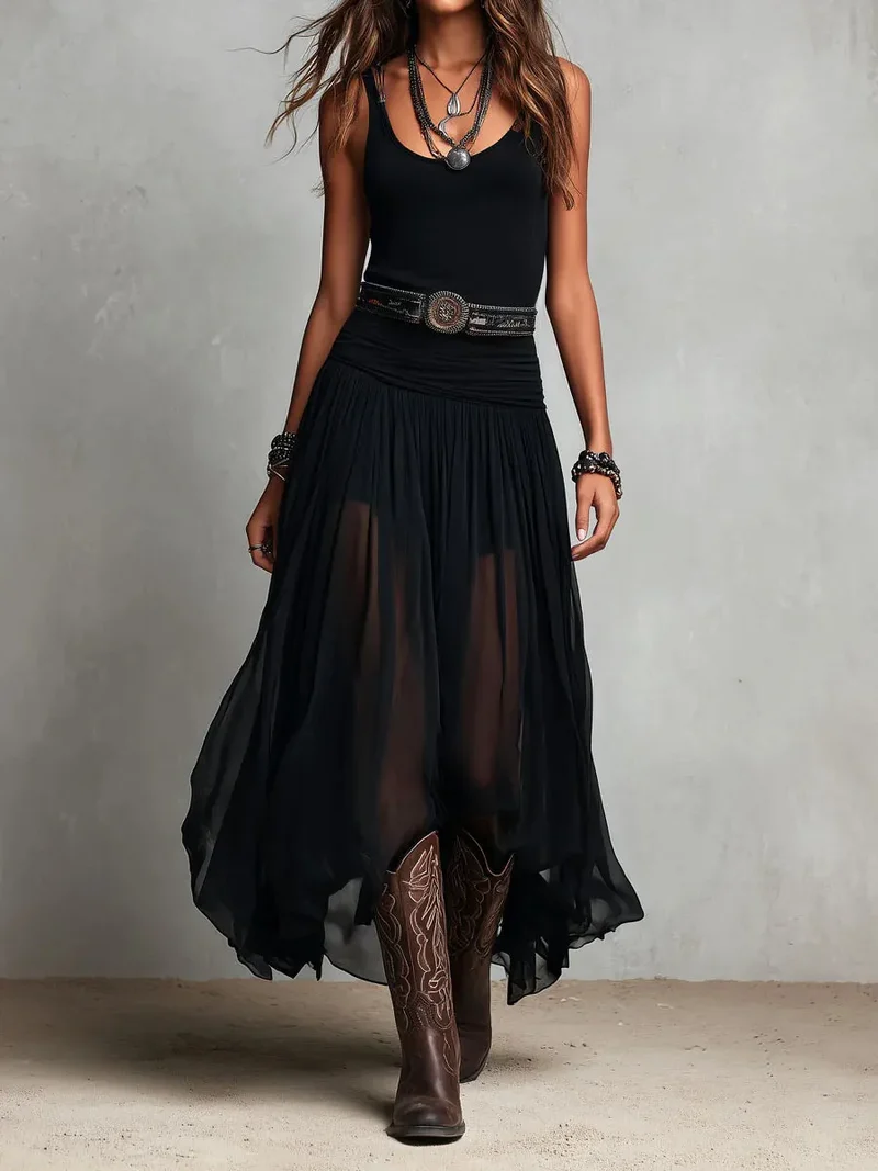Eulee | Elegantes Doppellagen-Kleid mit Taillengürtel