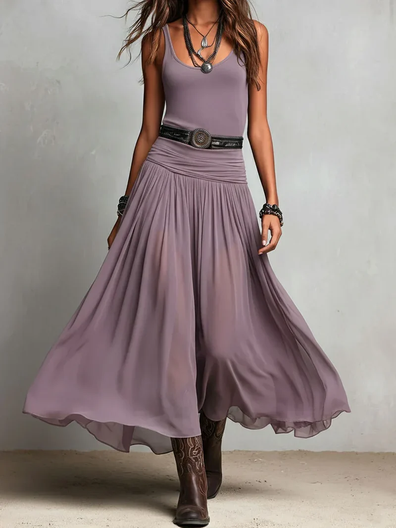 Eulee | Elegantes Doppellagen-Kleid mit Taillengürtel