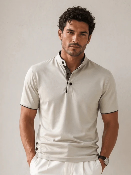 Henley T-Shirt Herren Kurzarm Stehkragen