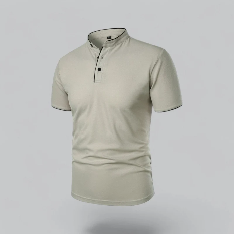 Henley T-Shirt Herren Kurzarm Stehkragen