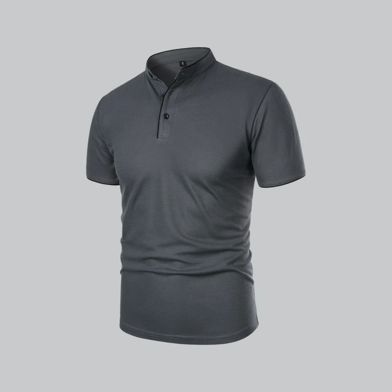 Henley T-Shirt Herren Kurzarm Stehkragen
