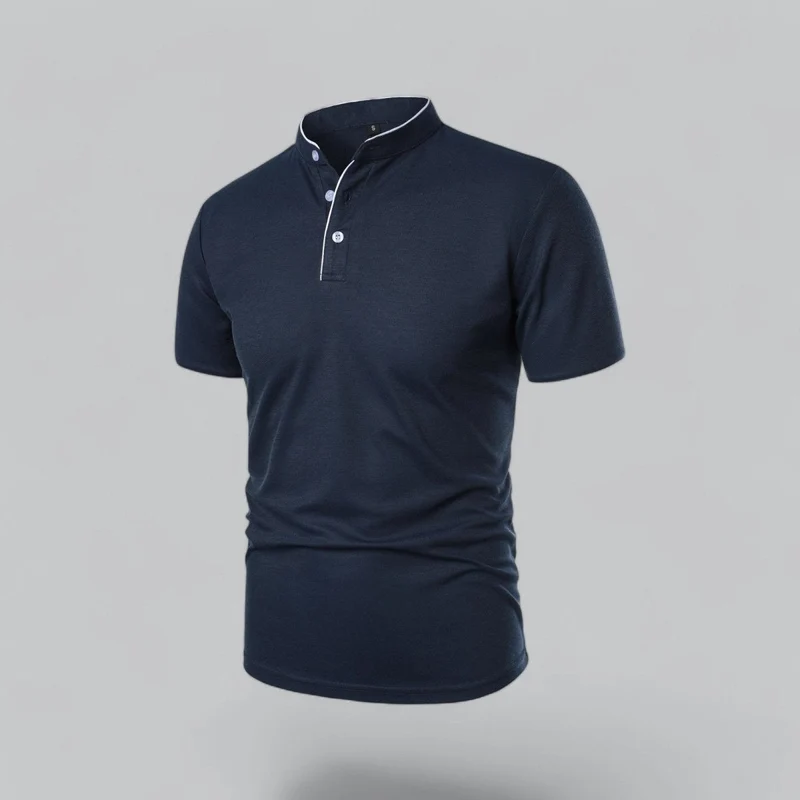 Henley T-Shirt Herren Kurzarm Stehkragen