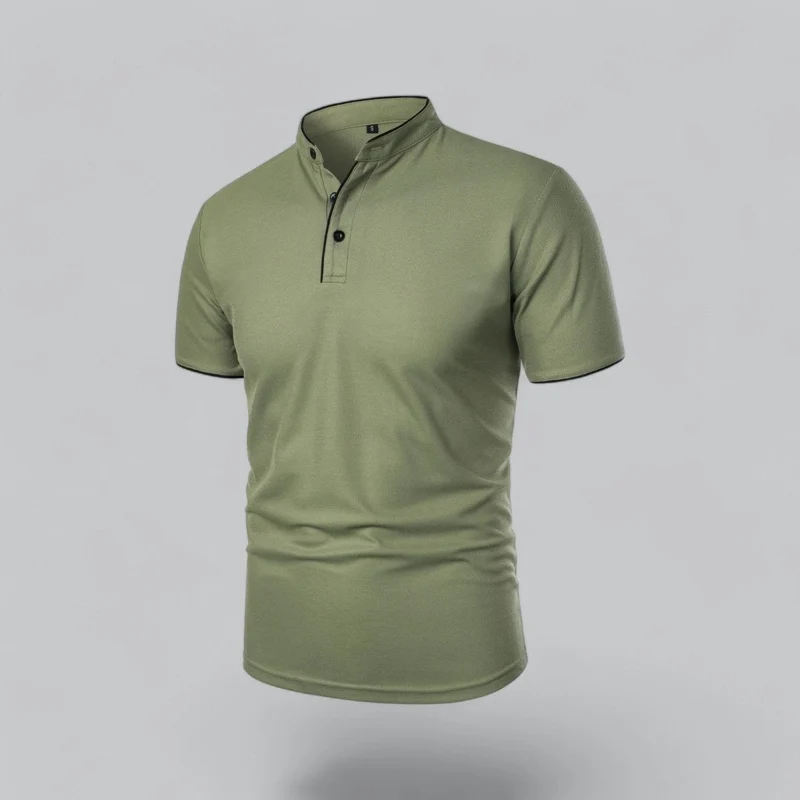 Henley T-Shirt Herren Kurzarm Stehkragen