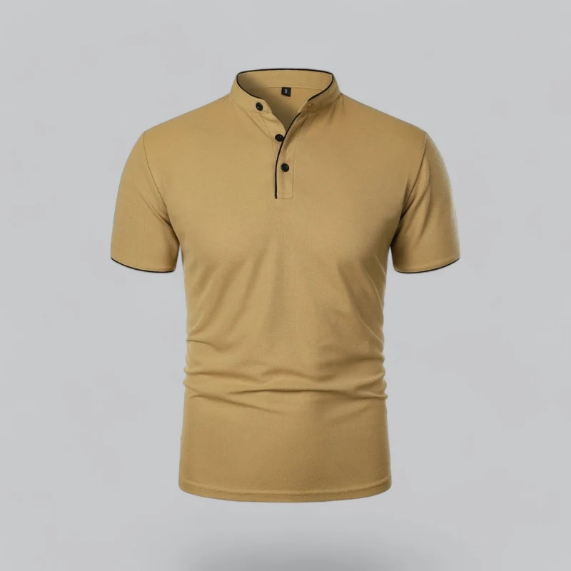 Henley T-Shirt Herren Kurzarm Stehkragen