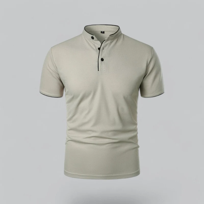 Henley T-Shirt Herren Kurzarm Stehkragen