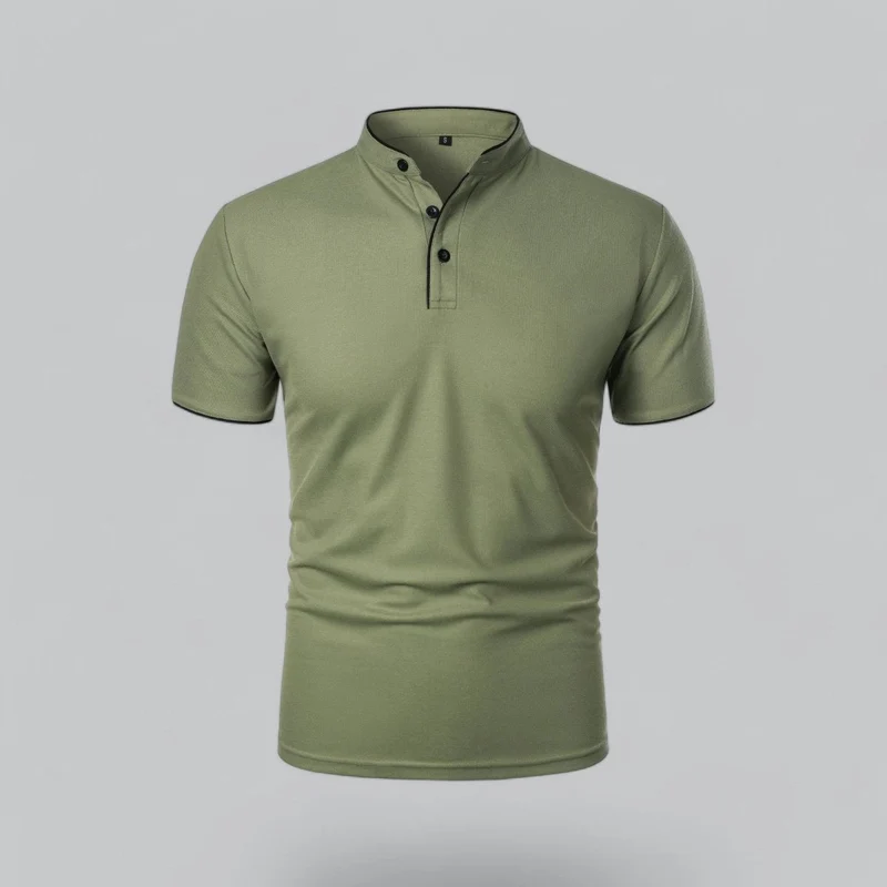 Henley T-Shirt Herren Kurzarm Stehkragen