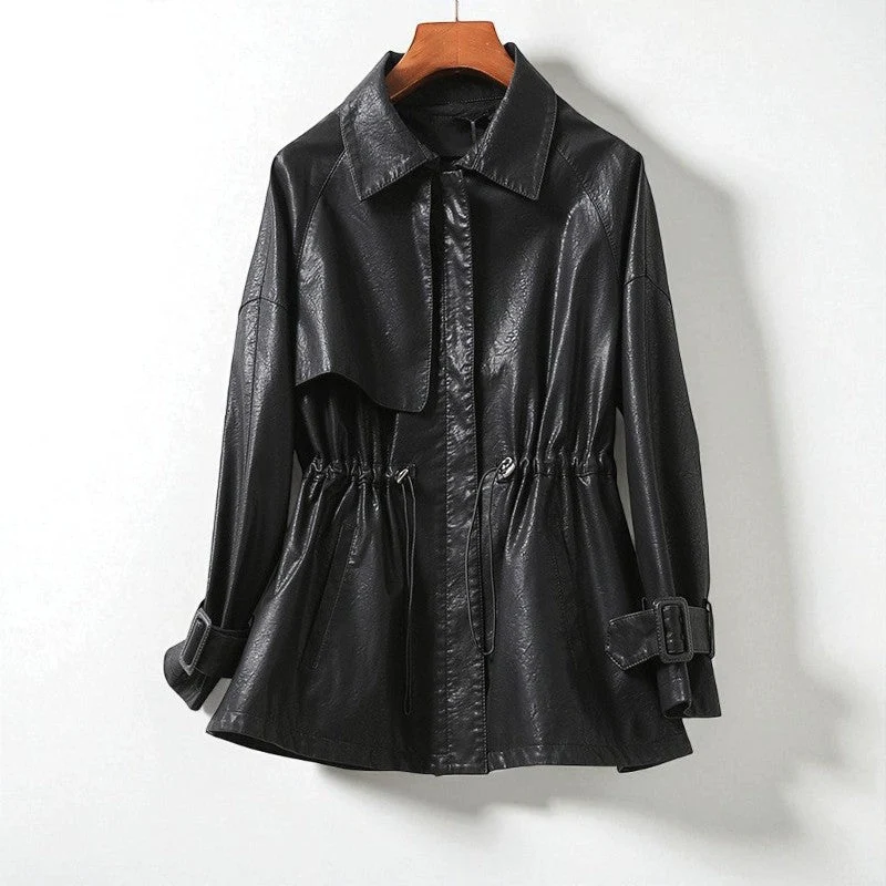Übergangsjacke Damen aus Leder mit Taillenzug