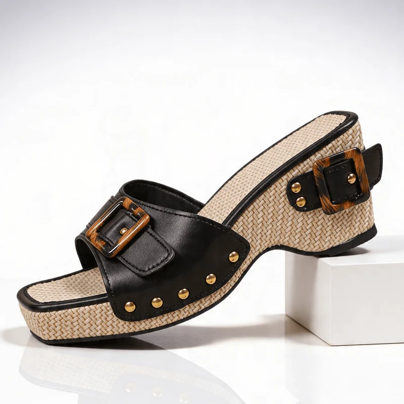 Keilsandalen Damen mit Schnalle und Nieten
