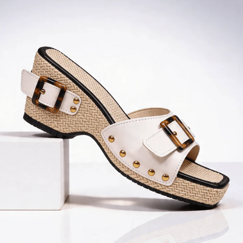 Keilsandalen Damen mit Schnalle und Nieten